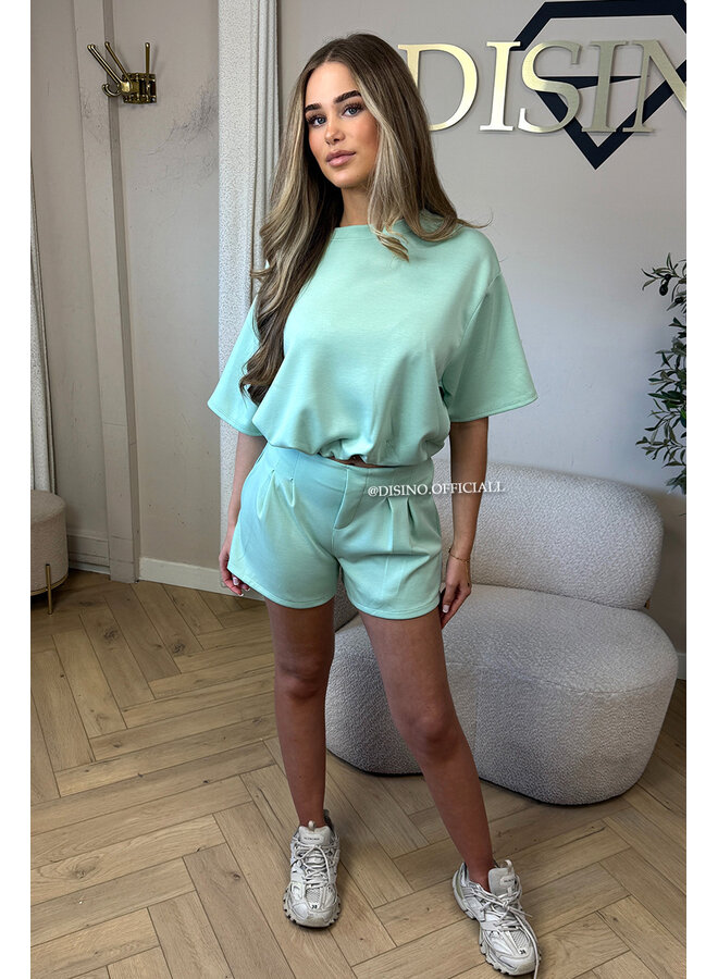 MINT GREEN - 'MILA SHORT SET' - OVERSIZED TOP + PANTS TWO PIECE SET