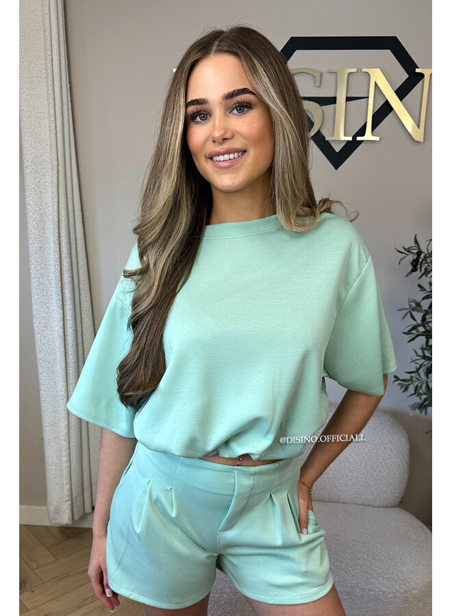 MINT GREEN - 'MILA SHORT SET' - OVERSIZED TOP + PANTS TWO PIECE SET