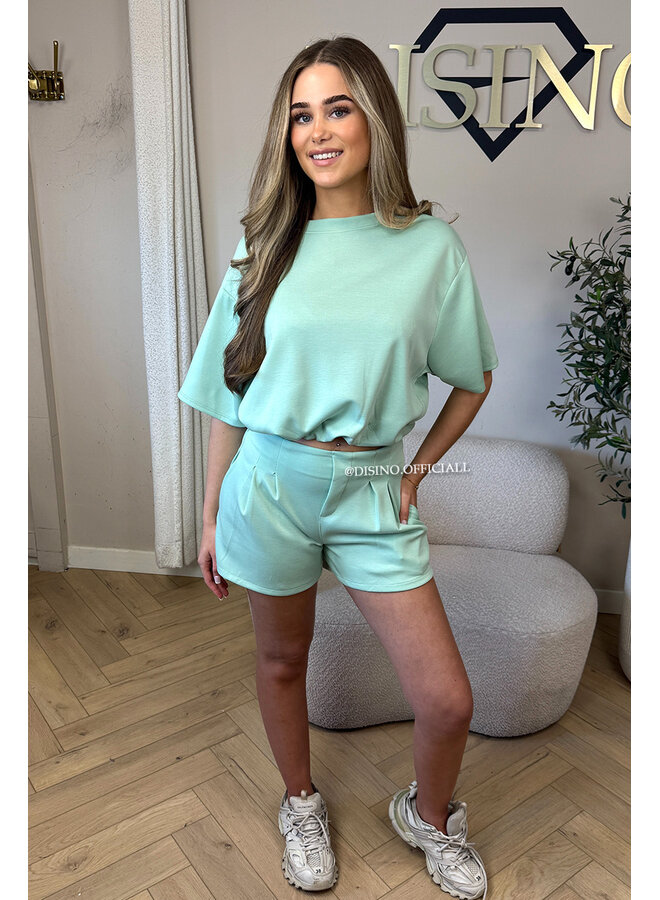 MINT GREEN - 'MILA SHORT SET' - OVERSIZED TOP + PANTS TWO PIECE SET