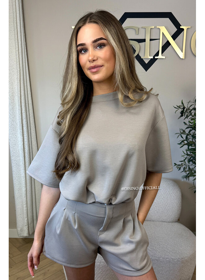TAUPE - 'MILA SHORT SET' - OVERSIZED TOP + PANTS TWO PIECE SET
