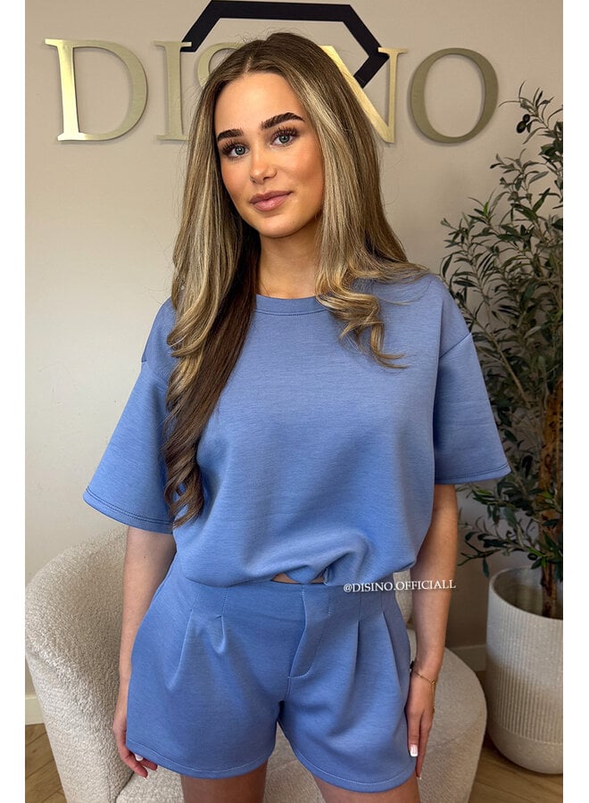 JEANS BLUE - 'MILA SHORT SET' - OVERSIZED TOP + PANTS TWO PIECE SET
