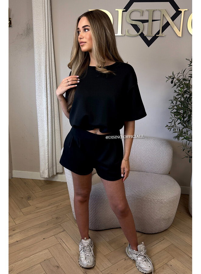 BLACK - 'MILA SHORT SET' - COMFY TOP + SHORTS TWO PIECE SET