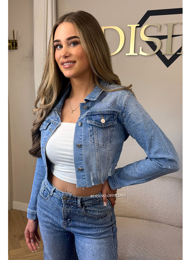 LIGHT BLUE - 'STARDUST JACKET' - EXCLUSIVE CROPPED DIAMOND DENIM JACKET