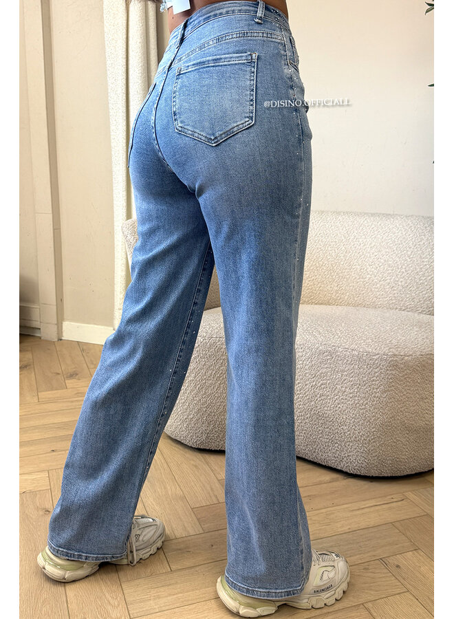LIGHT BLUE - 'STARDUST JEANS' - EXCLUSIVE DIAMOND STRETCH STRAIGHT LEG JEANS