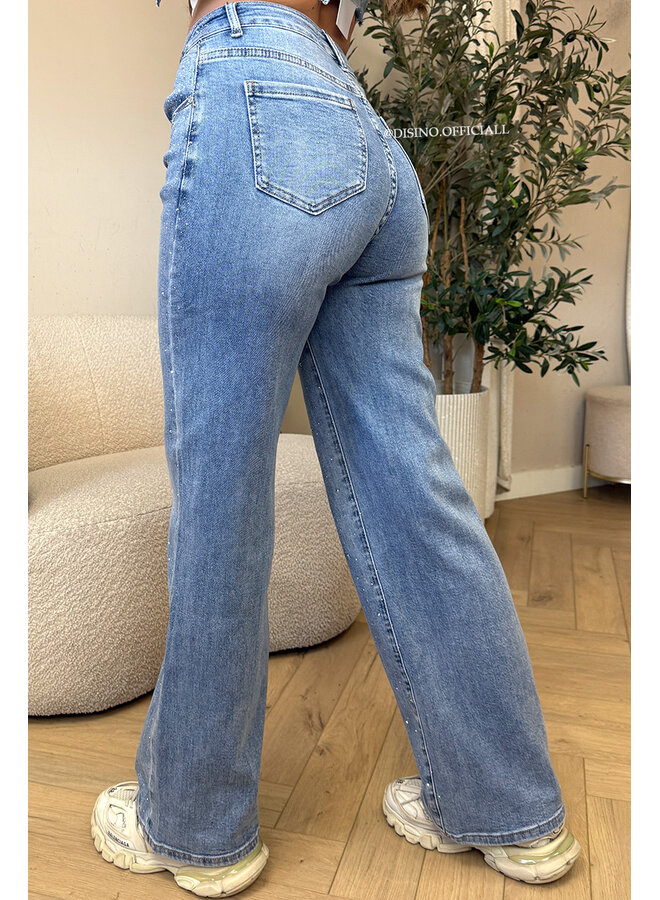 LIGHT BLUE - 'STARDUST JEANS' - EXCLUSIVE DIAMOND STRETCH STRAIGHT LEG JEANS