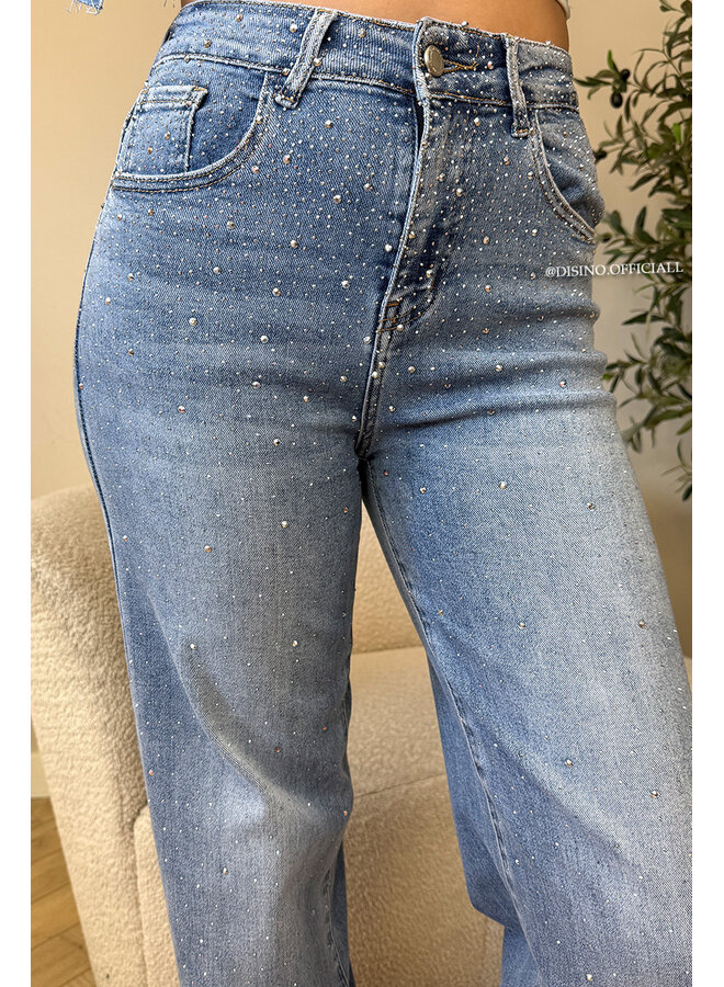 LIGHT BLUE - 'STARDUST JEANS' - EXCLUSIVE DIAMOND STRETCH STRAIGHT LEG JEANS
