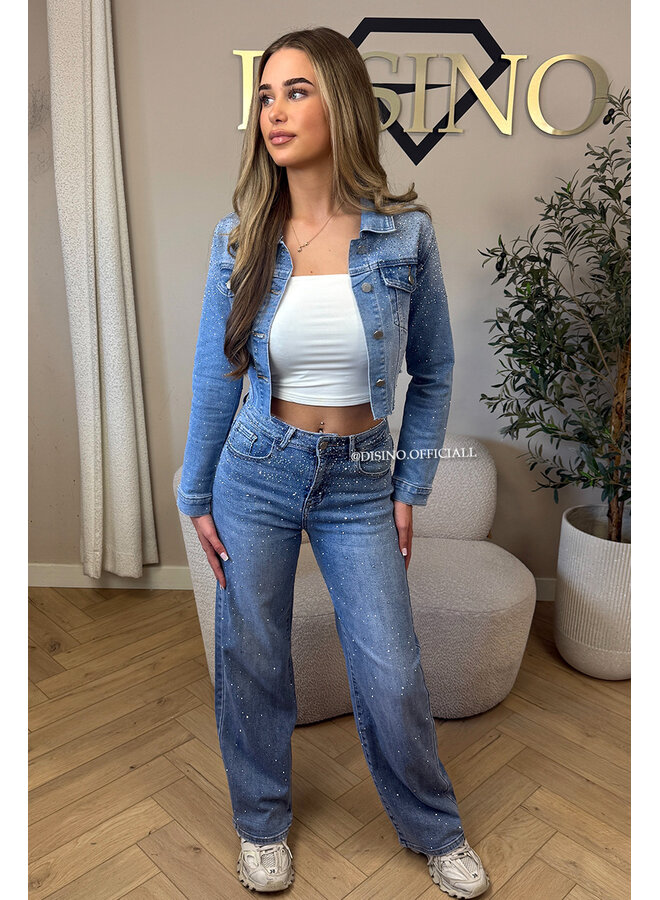 LIGHT BLUE - 'STARDUST JEANS' - EXCLUSIVE DIAMOND STRETCH STRAIGHT LEG JEANS