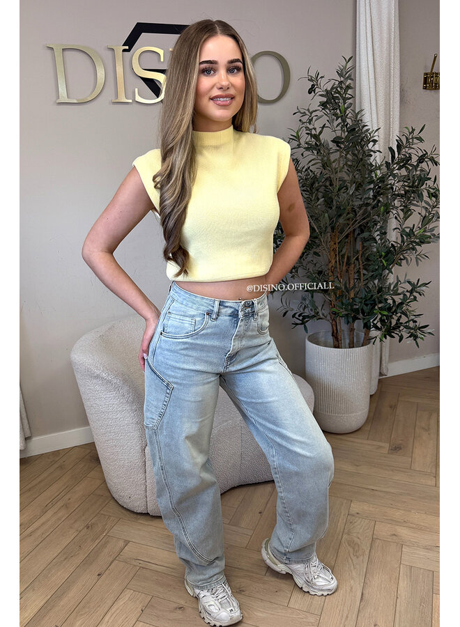 SOFT YELLOW - 'CLEO' - BOYFRIEND PUFF SHOULDER TOP