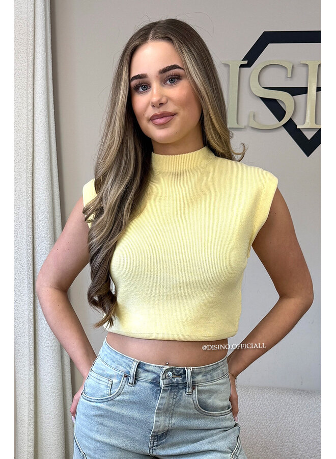 SOFT YELLOW - 'CLEO' - BOYFRIEND PUFF SHOULDER TOP