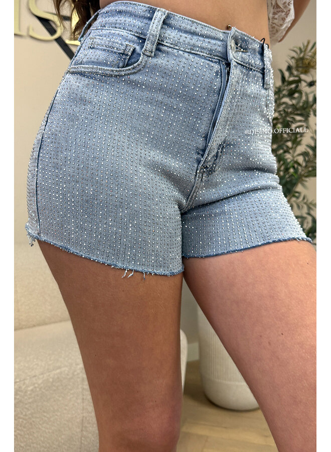 LIGHT BLUE - 'CELINA SHORT' - EXCLUSIVE DIAMONDS ALL OVER SUPER STRETCH SHORT
