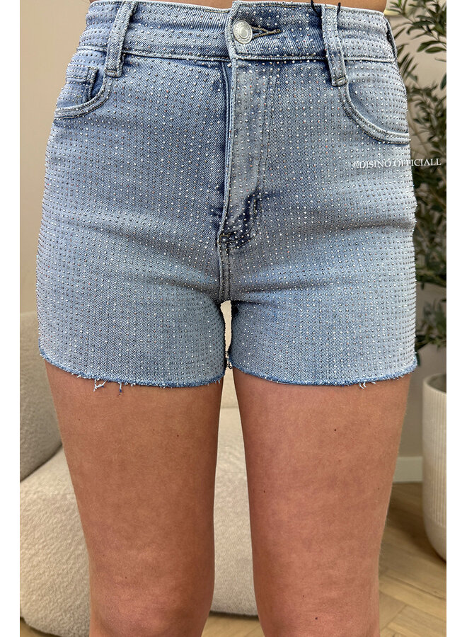 LIGHT BLUE - 'CELINA SHORT' - EXCLUSIVE DIAMONDS ALL OVER SUPER STRETCH SHORT