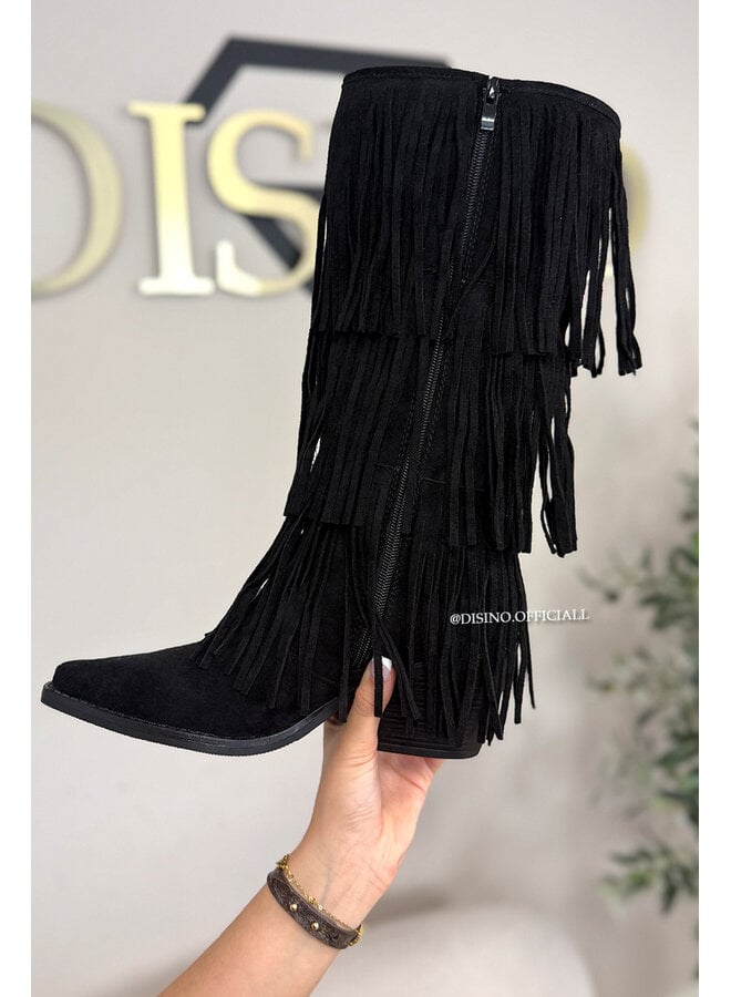 BLACK - 'FRINGE COWBOY BOOTS' - PERFECT FESTIVAL FRINGE BOOTS