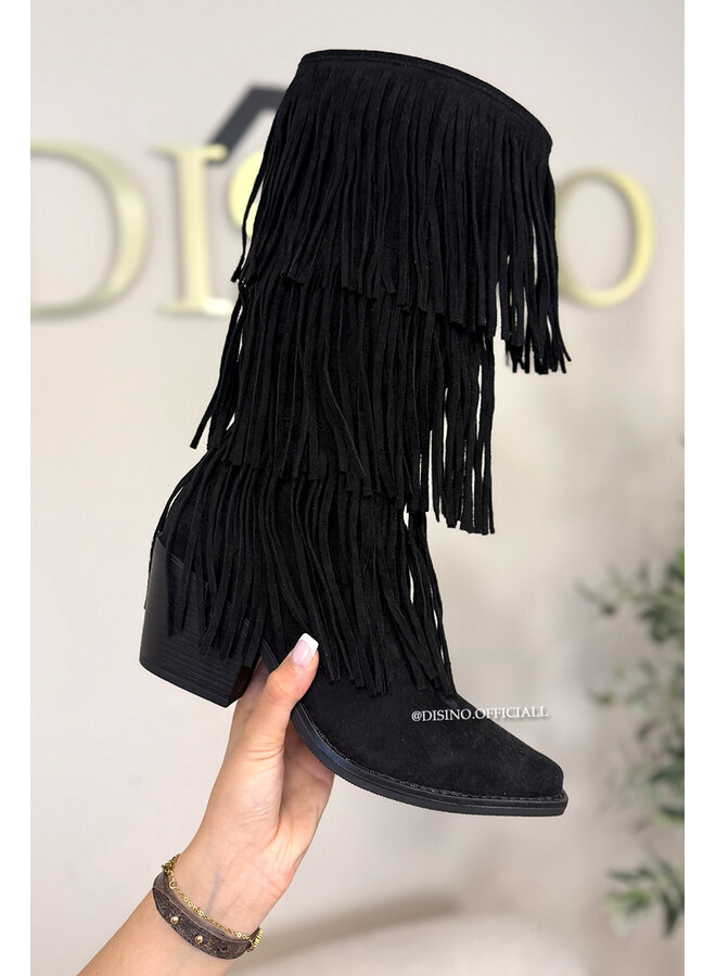 BLACK - 'FRINGE COWBOY BOOTS' - PERFECT FESTIVAL FRINGE BOOTS