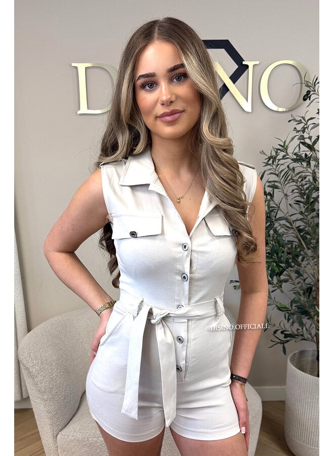 BEIGE - 'NOA PLAYSUIT' - BUTTON UP CARGO PLAYSUIT