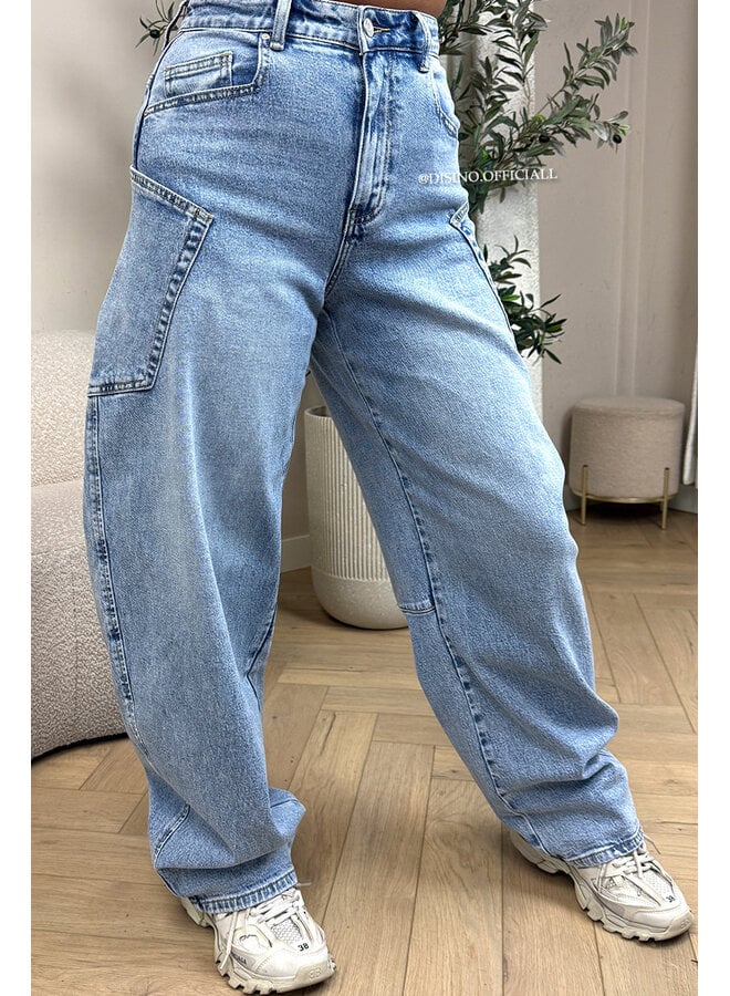 LIGHT BLUE - 'BALLOON CARGO JEANS' - STRETCH VIRAL BALLOON LEG JEANS