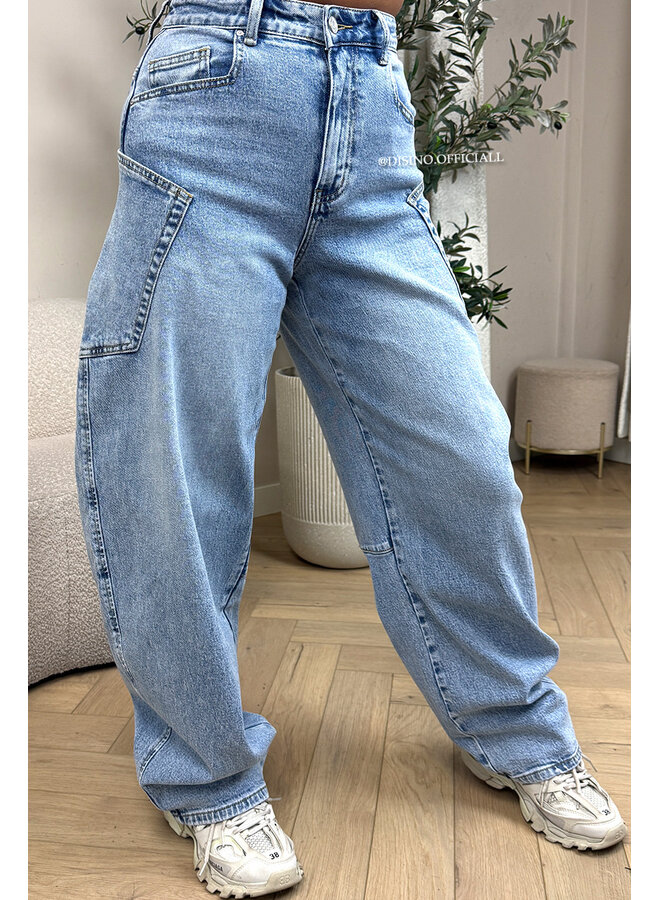 LIGHT BLUE - 'BALLOON CARGO JEANS' - STRETCH VIRAL BALLOON LEG JEANS