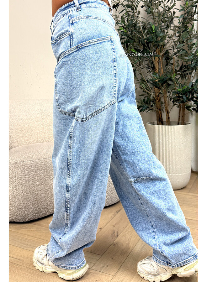 LIGHT BLUE - 'BALLOON CARGO JEANS' - STRETCH VIRAL BALLOON LEG JEANS