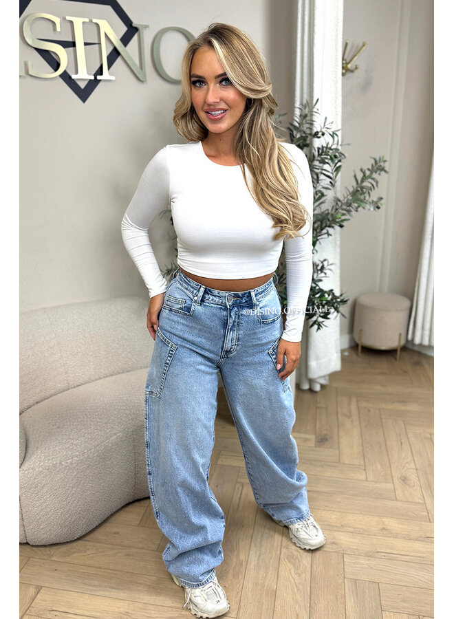 LIGHT BLUE - 'BALLOON CARGO JEANS' - STRETCH VIRAL BALLOON LEG JEANS