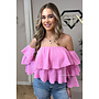 PINK - 'LAYLA V2 TOP' - MOUSSELINE COTTON RUFFLE OFF SHOULDER TOP