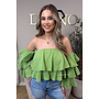 LIME GREEN - 'LAYLA V2 TOP' - MOUSSELINE COTTON RUFFLE OFF SHOULDER TOP