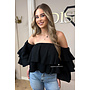 BLACK - 'LAYLA V2 TOP' - MOUSSELINE COTTON RUFFLE OFF SHOULDER TOP