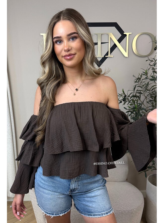 CHOCO - 'LAYLA V2 TOP' - MOUSSELINE COTTON RUFFLE OFF SHOULDER TOP