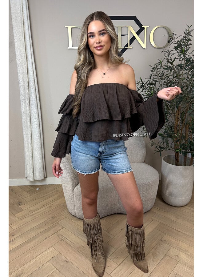 CHOCO - 'LAYLA V2 TOP' - MOUSSELINE COTTON RUFFLE OFF SHOULDER TOP