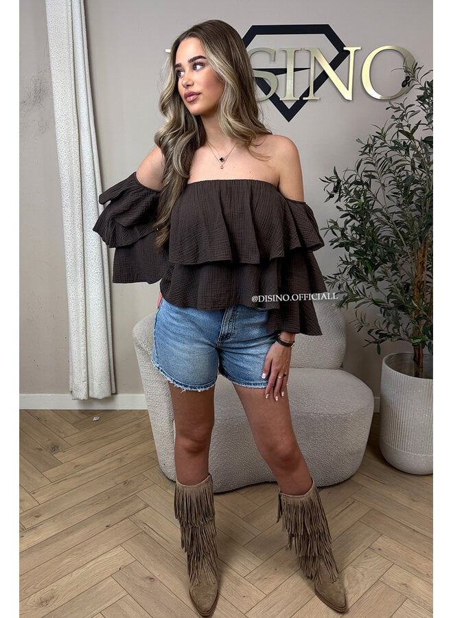 CHOCO - 'LAYLA V2 TOP' - MOUSSELINE COTTON RUFFLE OFF SHOULDER TOP