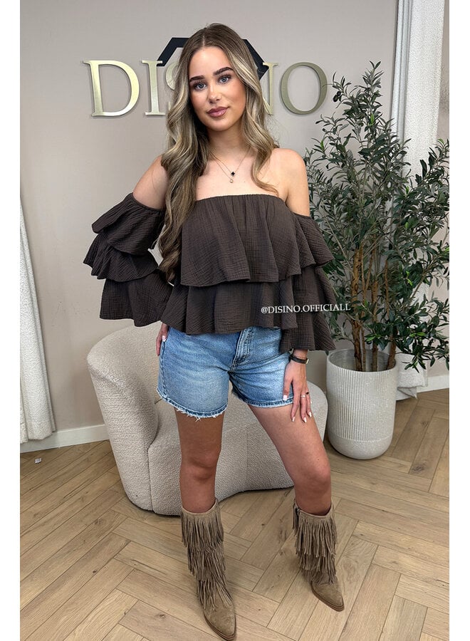 CHOCO - 'LAYLA V2 TOP' - MOUSSELINE COTTON RUFFLE OFF SHOULDER TOP