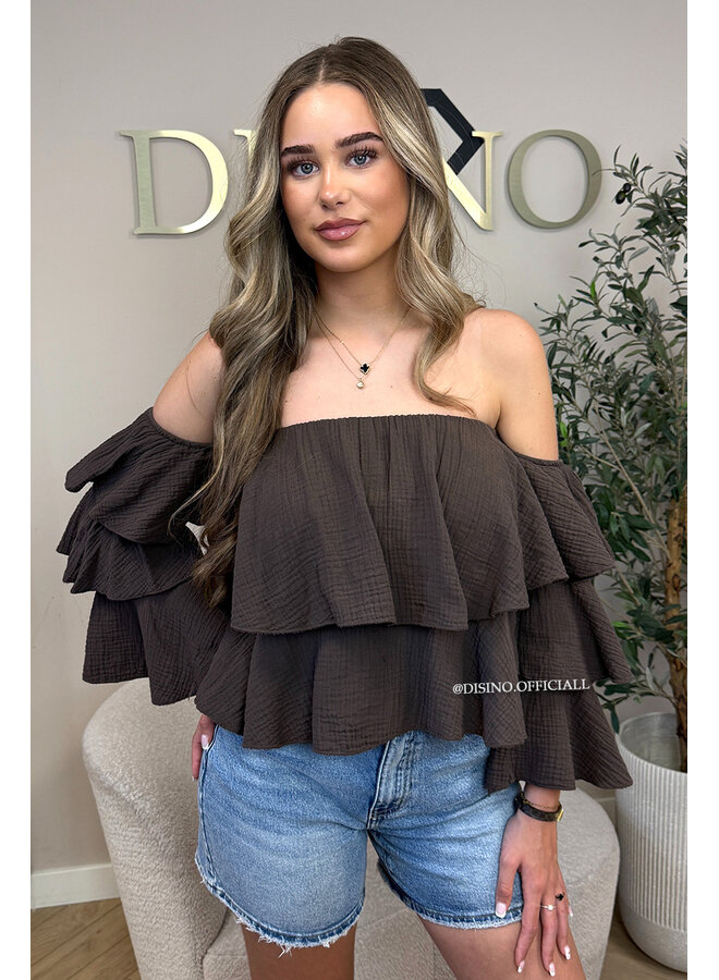 CHOCO - 'LAYLA V2 TOP' - MOUSSELINE COTTON RUFFLE OFF SHOULDER TOP