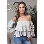 BEIGE - 'LAYLA V2 TOP' - MOUSSELINE COTTON RUFFLE OFF SHOULDER TOP