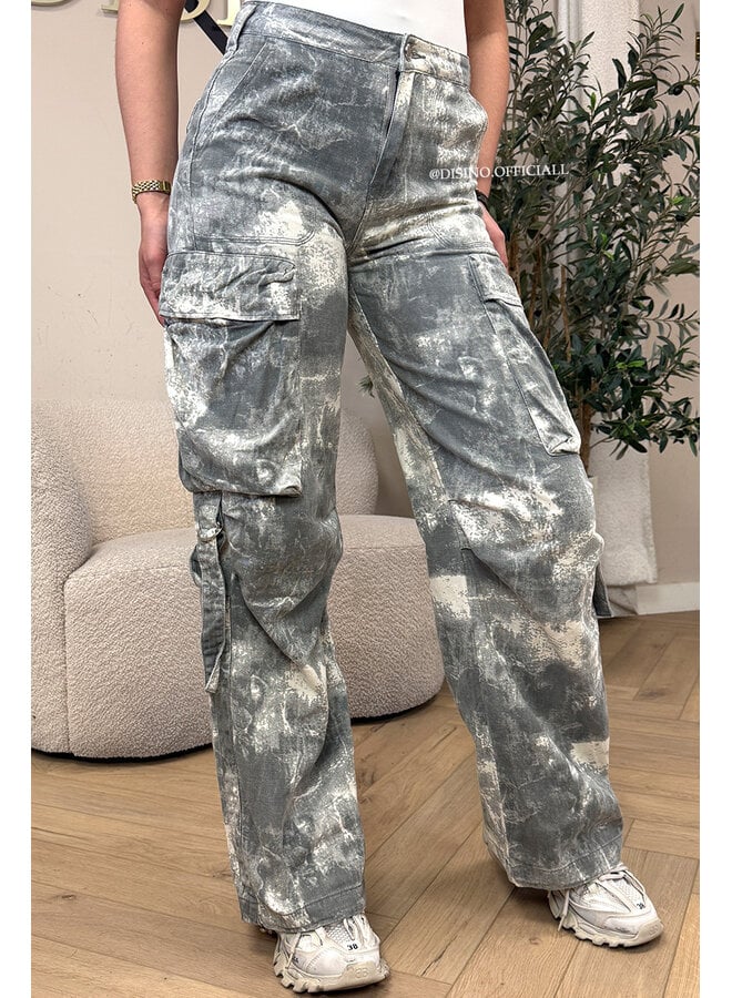 GREY - 'YADE V2 JEANS' - ACID WASH CARGO JEANS