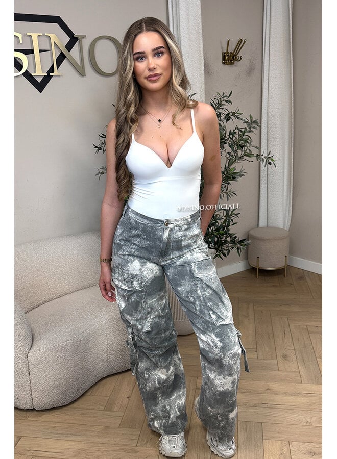 GREY - 'YADE V2 JEANS' - ACID WASH CARGO JEANS