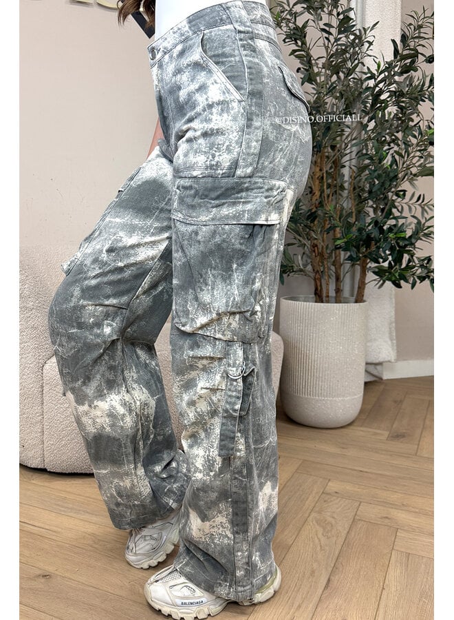 GREY - 'YADE V2 JEANS' - ACID WASH CARGO JEANS