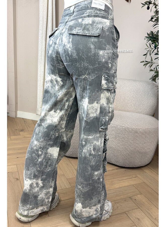 GREY - 'YADE V2 JEANS' - ACID WASH CARGO JEANS
