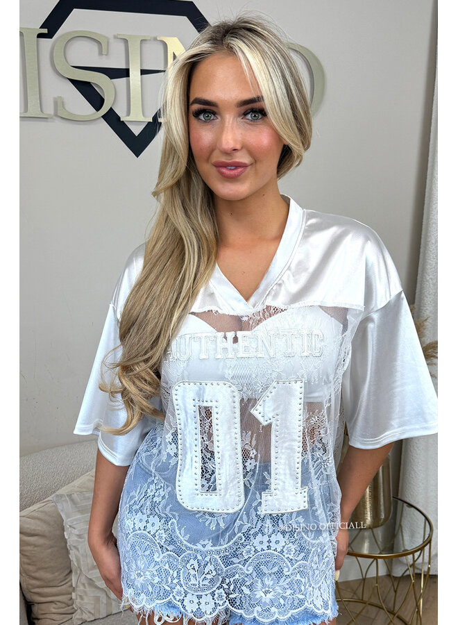 WHITE - 'BLAZE JERSEY' - OVERSIZED LACE JERSEY