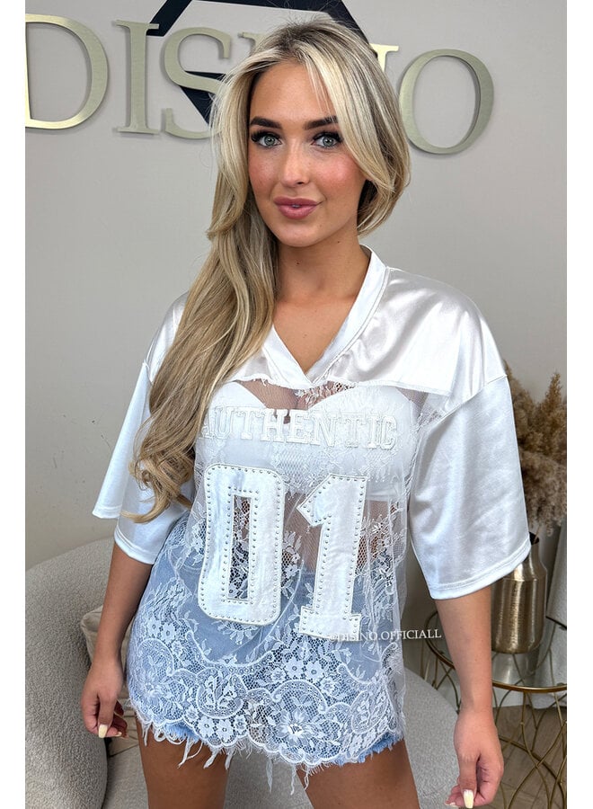 WHITE - 'BLAZE JERSEY' - OVERSIZED LACE JERSEY