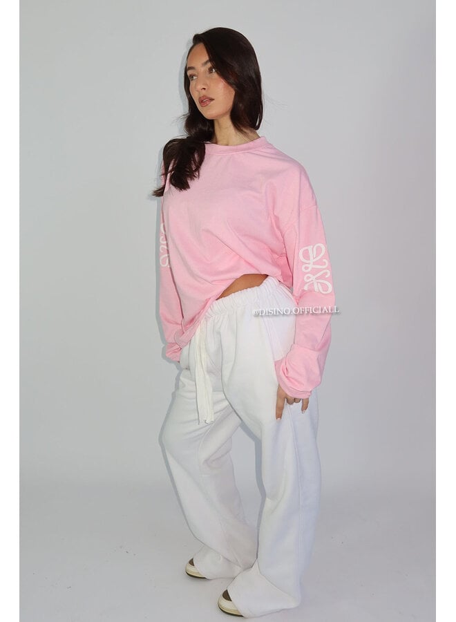 PINK - 'MONOGRAM LONGSLEEVE' - OVERSIZED PRIORITY LONGSLEEVE TEE