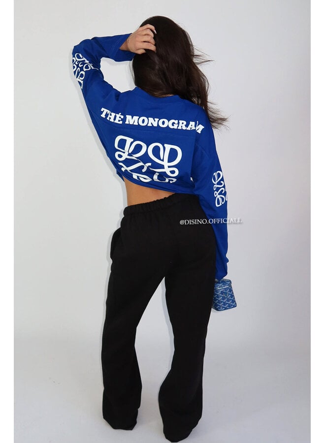 COBALT BLUE - 'MONOGRAM LONGSLEEVE' - OVERSIZED PRIORITY LONGSLEEVE TEE