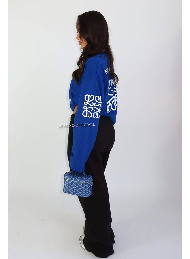 COBALT BLUE - 'MONOGRAM LONGSLEEVE' - OVERSIZED PRIORITY LONGSLEEVE TEE