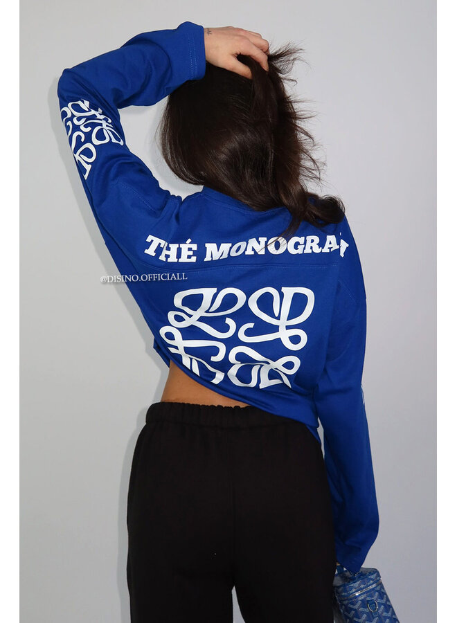 COBALT BLUE - 'MONOGRAM LONGSLEEVE' - OVERSIZED PRIORITY LONGSLEEVE TEE