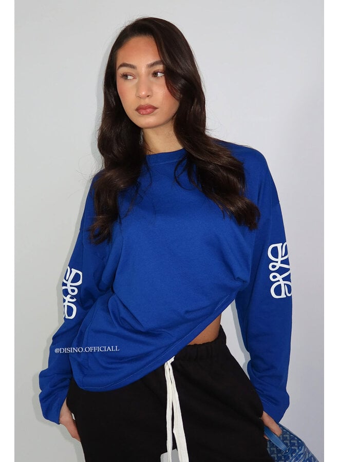 COBALT BLUE - 'MONOGRAM LONGSLEEVE' - OVERSIZED PRIORITY LONGSLEEVE TEE
