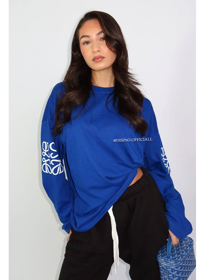 COBALT BLUE - 'MONOGRAM LONGSLEEVE' - OVERSIZED PRIORITY LONGSLEEVE TEE