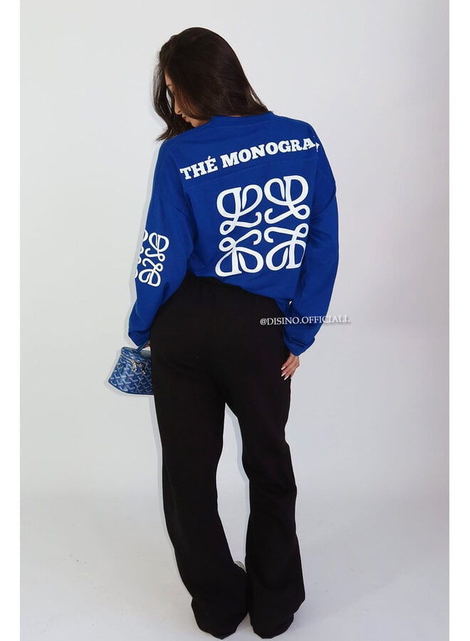 COBALT BLUE - 'MONOGRAM LONGSLEEVE' - OVERSIZED PRIORITY LONGSLEEVE TEE