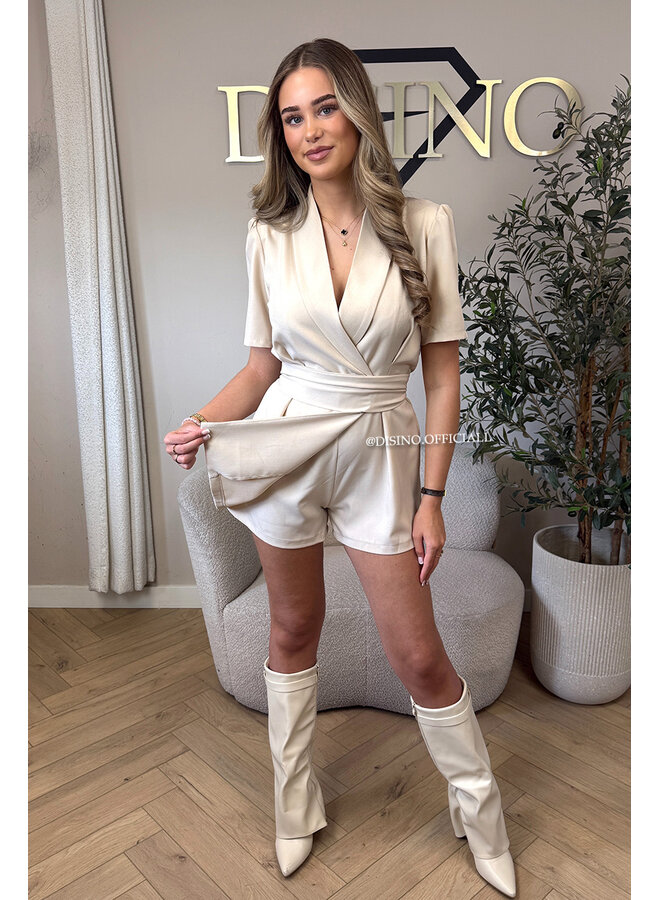 BEIGE - 'EVELYN SHORTSLEEVE PLAYSUIT' - CLASSY BLAZER PLAYSUIT + BELT
