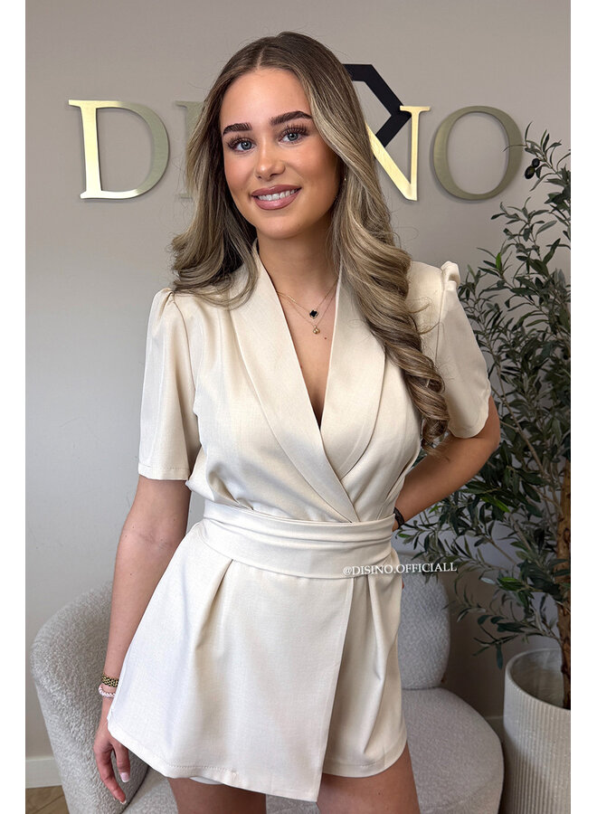 BEIGE - 'EVELYN SHORTSLEEVE PLAYSUIT' - CLASSY BLAZER PLAYSUIT + BELT