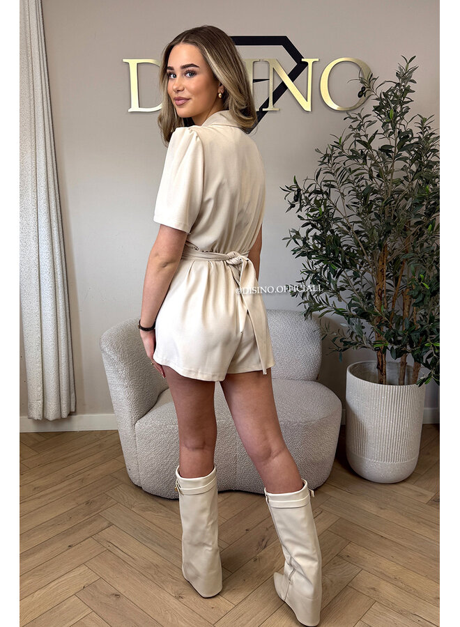 BEIGE - 'EVELYN SHORTSLEEVE PLAYSUIT' - CLASSY BLAZER PLAYSUIT + BELT