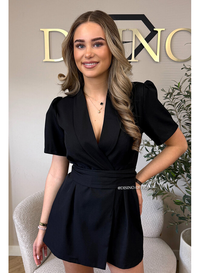 BLACK - 'EVELYN SHORTSLEEVE PLAYSUIT' - CLASSY BLAZER PLAYSUIT + BELT
