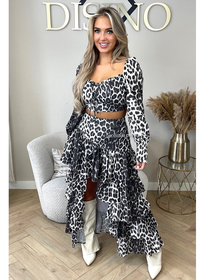 GREY - 'NAYLA LEO SET' - LAYERED RUFFLE FESTIVAL TOP + MAXI SKIRT SET