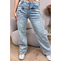 VINTAGE BLUE - 'AXELLE JEANS' - ASSYMETRIC SUPER STRETCH EXCLUSIVE WIDE LEG JEANS